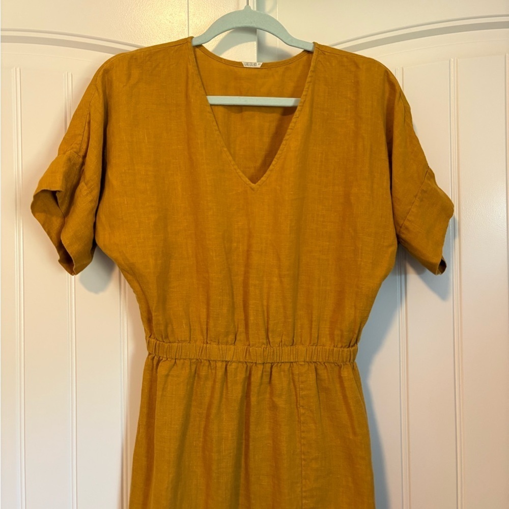 Love Ocean Skye Linen dress short sleeve midi autumn gold size XS - Picture 2 of 12